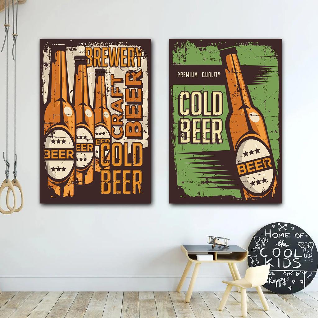 Poster Vintage Bevi Birra Fredda "Tutto Ciò di Cui Hai Bisogno è Birra" Citazioni Pittura su Tela Immagini Wall Art Decorazione per Casa Bar Caffè Club Cucina
