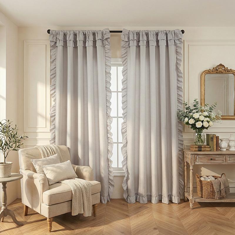 Phantom Yarn Thickened Curtains Finished Semi-Blackout Bay Window Living Room Bedroom French Cream Style Premium Sense Solid Color Versatile