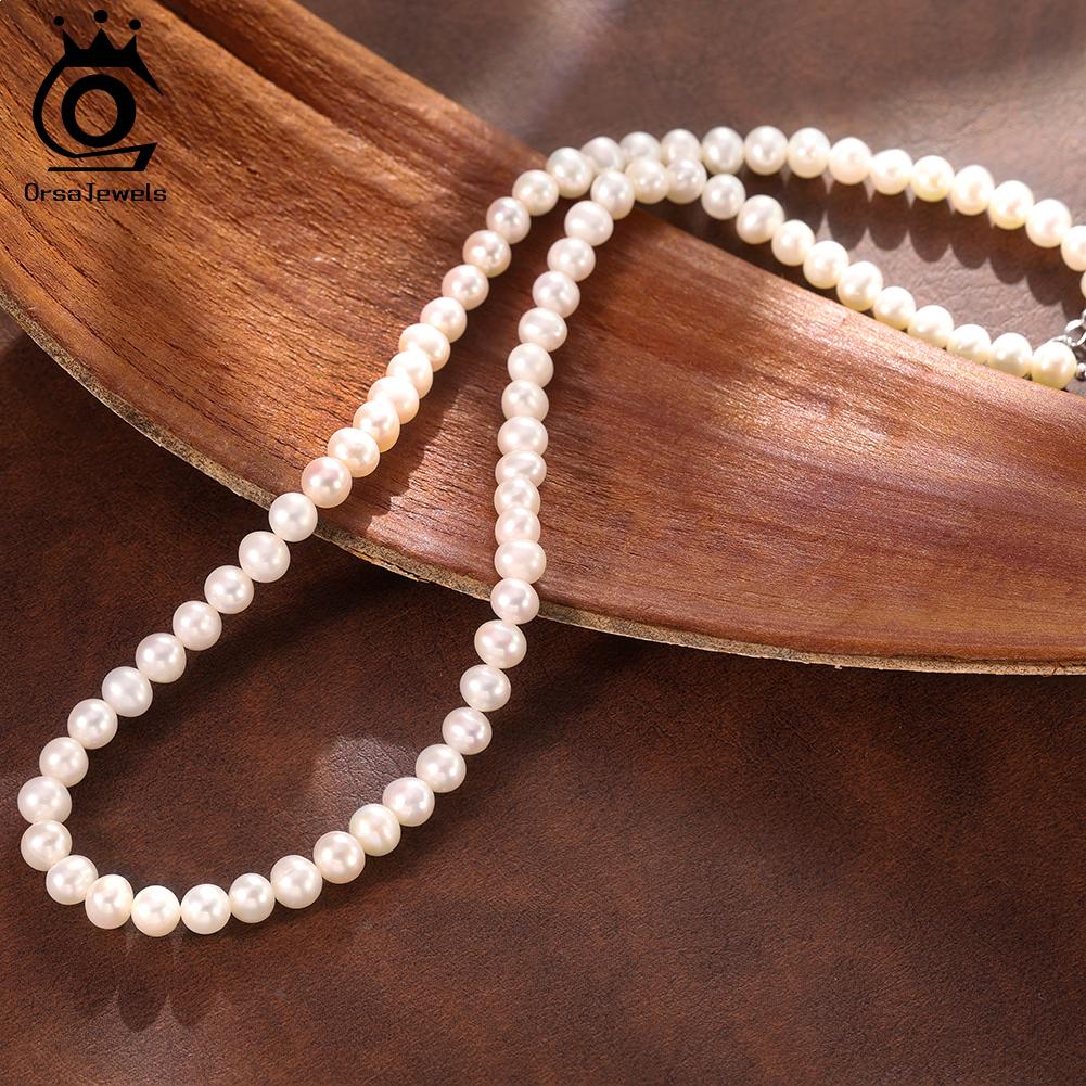 ORSA JEWELS Handpicked 925 Sterling Silver Pearl Choker Necklace Round Freshwater Pearl Necklace Party Jewelry for Women GPN95