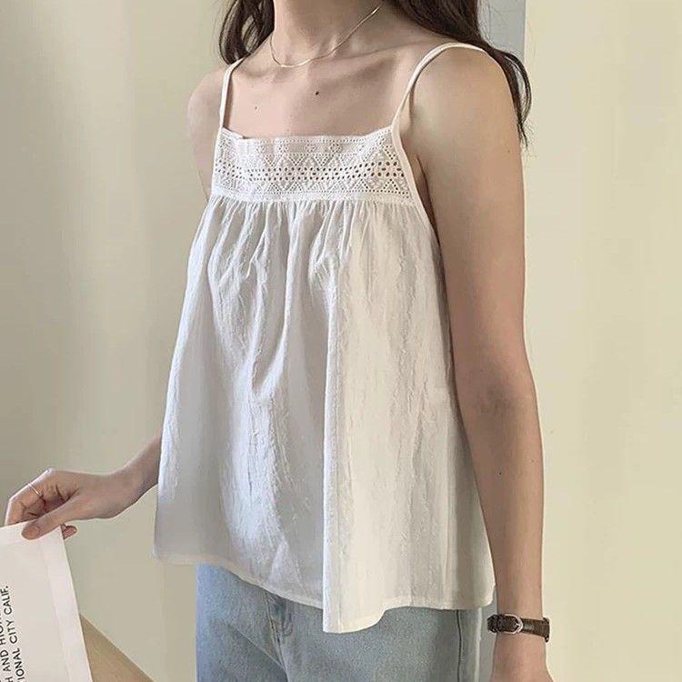 Women's Plus Size Cotton Linen Embroidered Camisole Vest - Spring/Summer Loose Base Layer Top