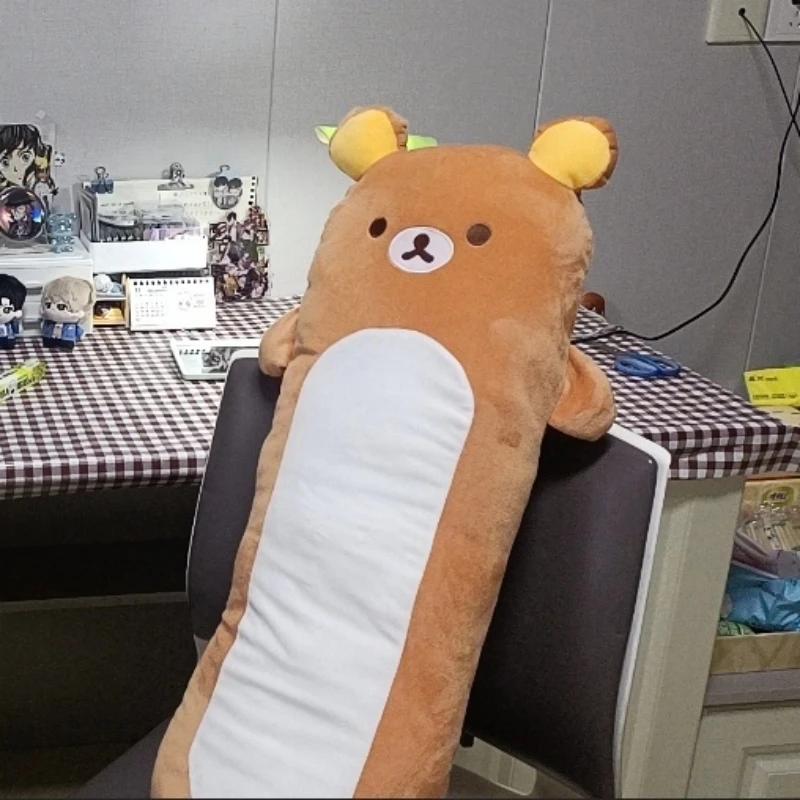 Rilakkuma Brown Bear Plush Body Pillow Long Cylindrical Bolster Cushion Soft Plushies Fluffy Hugging Pillow for Bedroom Gift
