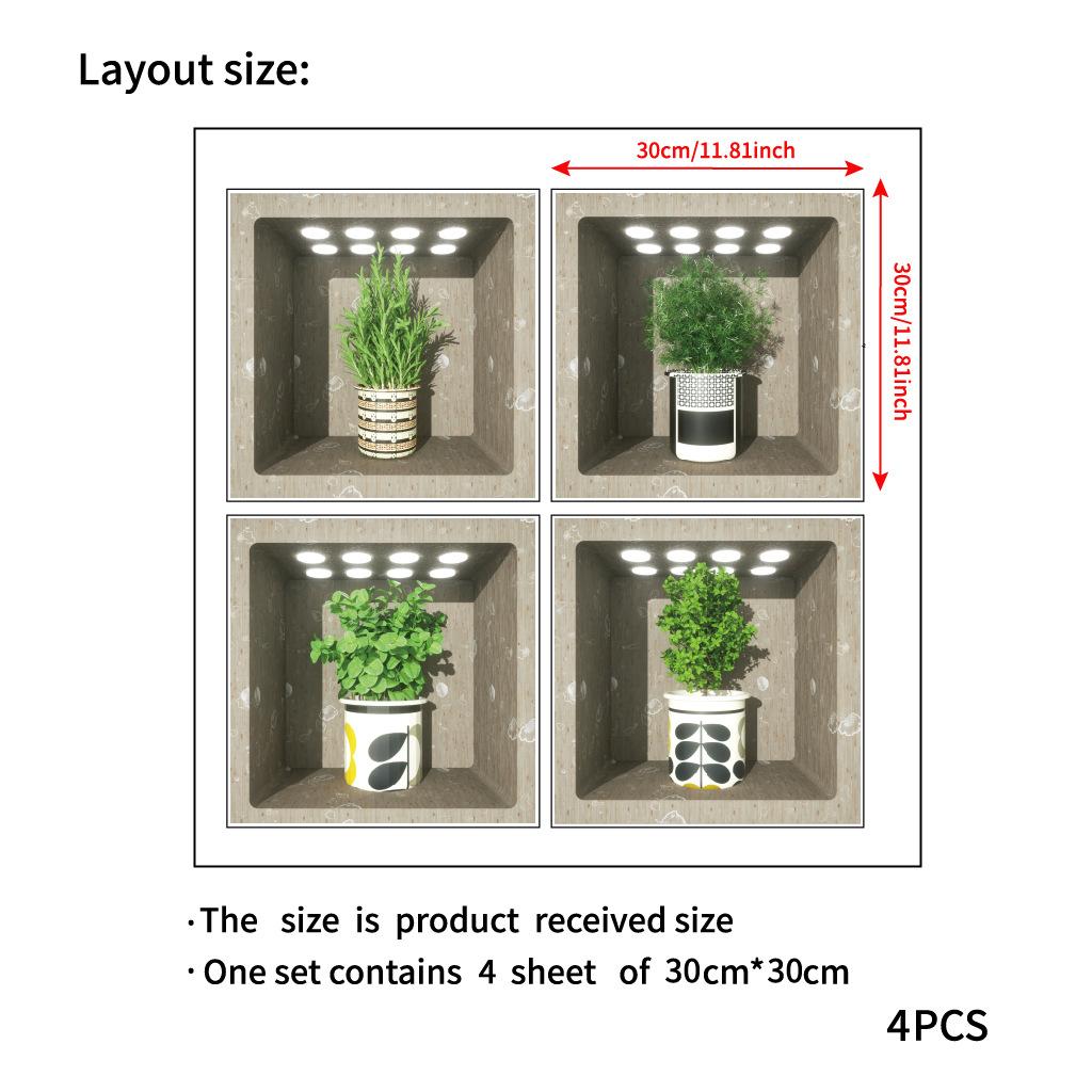 

4Pcs potted plant decoration painting background wall sticker set for birthday gift home decoration N1127