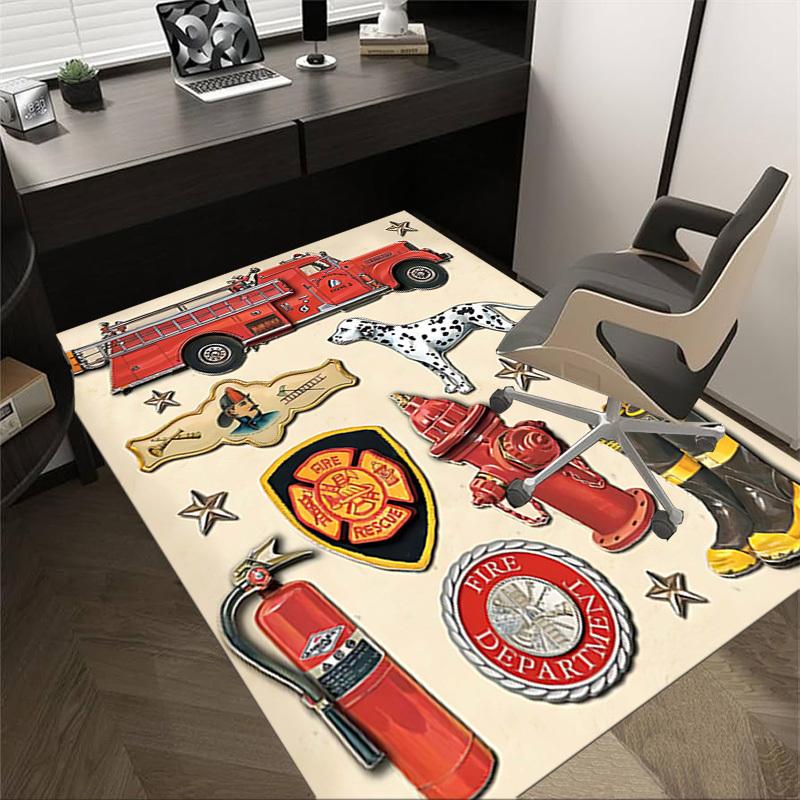 

1PC Firefighter Firetruck Non-Slip Floor Carpet Compatible for Office&Living Room&Bedroom&Dining room - Flat- Soft & Pattern, Vibrant Colors-W227 60cm by 90cm