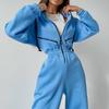 Sports and Leisure Women's Zipper Decoration Hooded Jumpsuit One-piece Suit