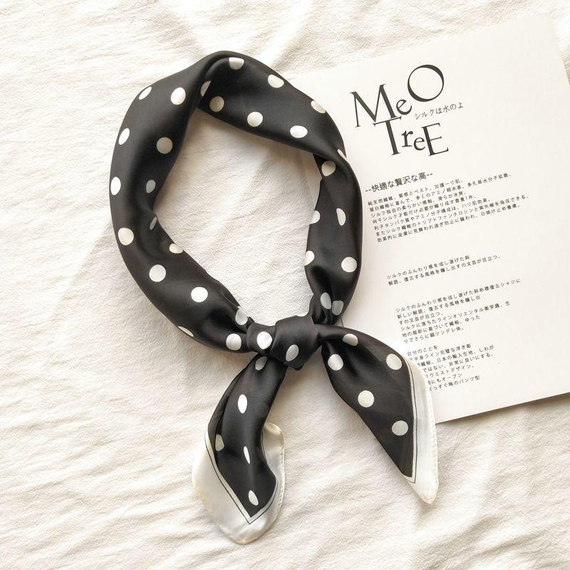 Eșarfă mică pătrată de primăvară și vară pentru femei | Eșarfă și eșarfă versatilă decorativă literară în stil coreean cu buline pentru doamne