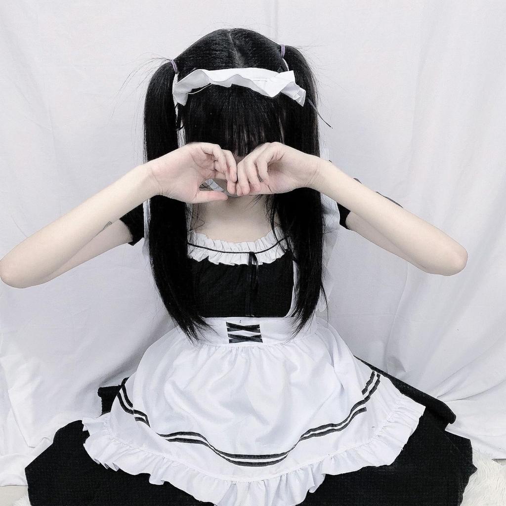 Formemory Maid Kostüm Cosplay Kostüm für süßes Weiß und perfekt für Maid Kultur Schule Club und Moe Moe Spitzenkleid und Größenset, Anfänger, Schwarz,
