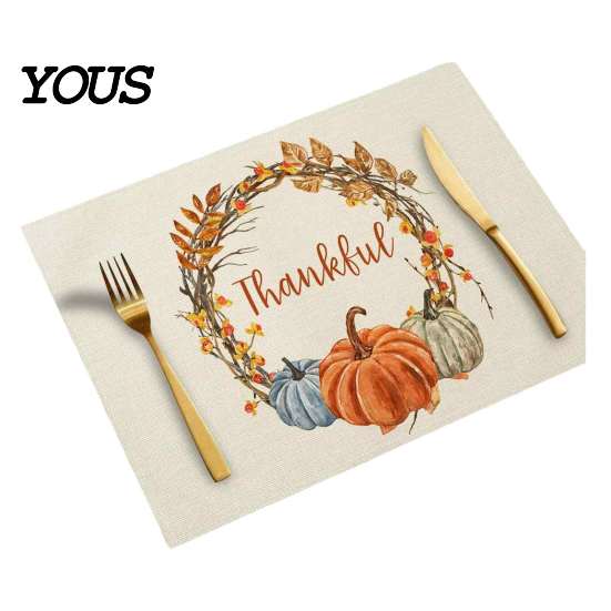 Reusable Table Linens for Thanksgiving Pumpkin Autumn Leaves Placemat, Linen Washable Heat Resistant Watercolor Place Mat Dining Fall Seasonal