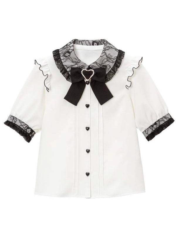 European Cute Japanese Bow Ruffle Long Sleeve Women's Shirt