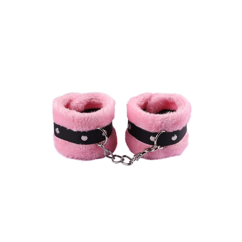 VaHppy Sex Toys 2pcs Blindfold + Handcuffs Cat Shape Pink/Black Plush SM BDSM Bondage Cosplay Couple Flirting