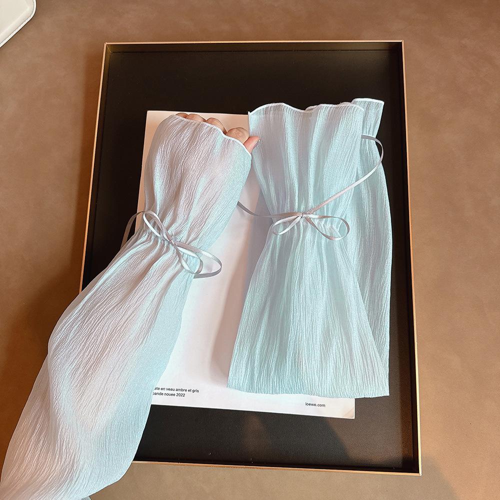 2pcs/set Thin Bow Gauze Sleeves Sun Protection Yarn Arm Sunscreen Covers  Outdoor