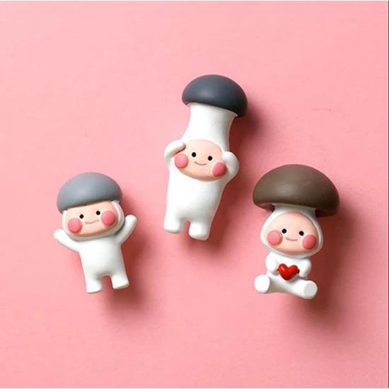 3D Red Mushroom Refrigerator Sticker Standing Sitting Hug Cartoon Refrigerator Decorative Magnetic Sticker Resin Gift