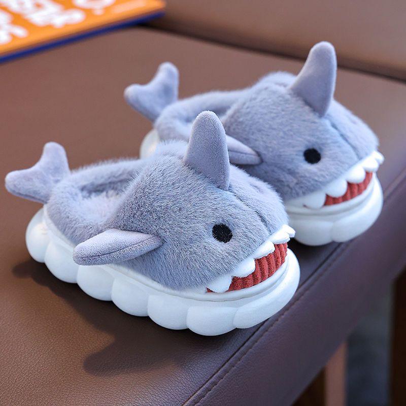 Children's Waterproof Shark Slippers – Non-Slip, Fur-Lined for Boys, Perfect for Autumn and Winter Indoors