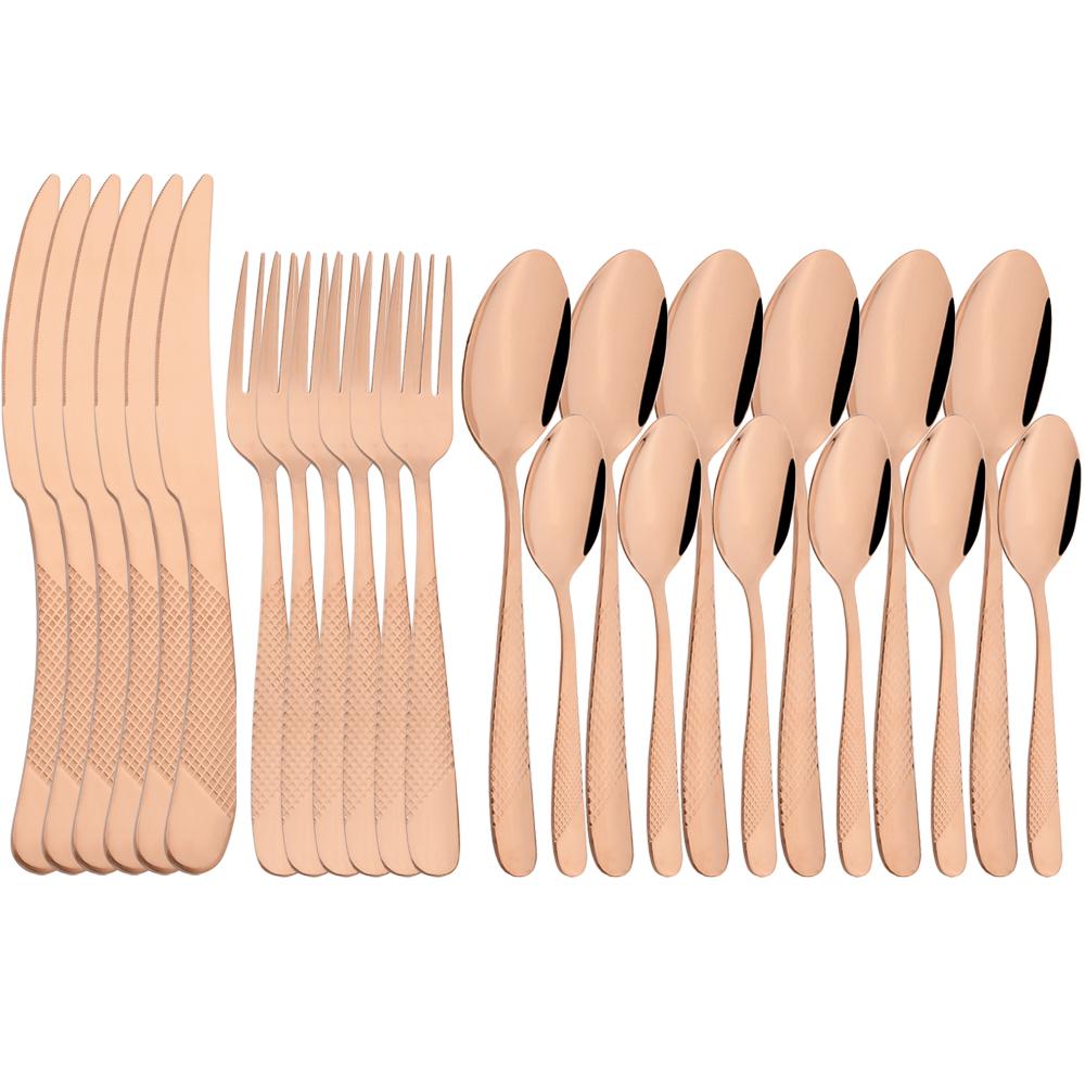 

Jankng винтажный золотой набор посуды из 24 шт., набор посуды из нержавеющей стали, нож, вилка, ложка, столовое серебро, кухонный красочный набор столовых приборов розового золота