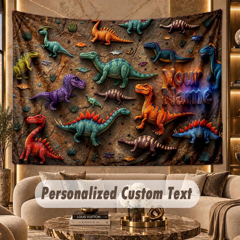 Dinosaur (419) Theme Personalized Tapestry Custom Name Text Wall Hanging Tapestry Home Background Decoration