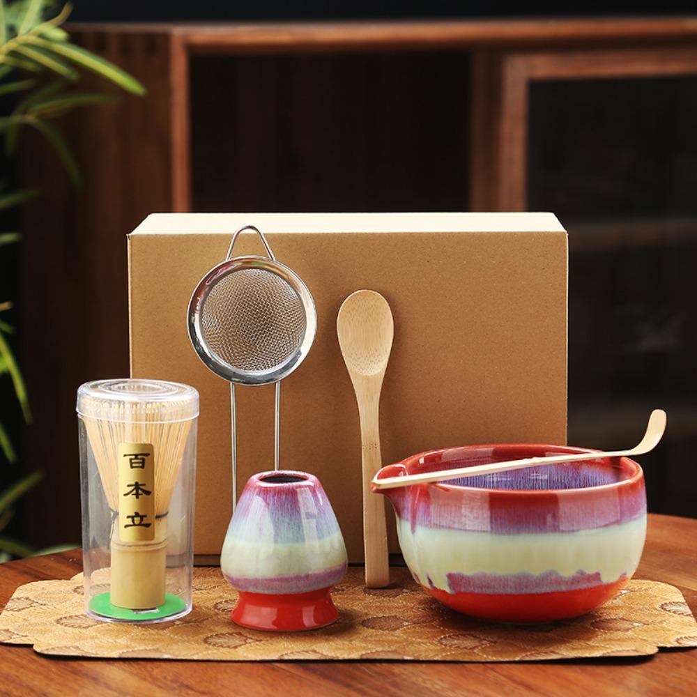6PCS Ceramic Bamboo Japanese Matcha Tea Set Matcha Whisk Holder Matcha Bowl Matcha Whisk Set Reusable Matcha Making Kit