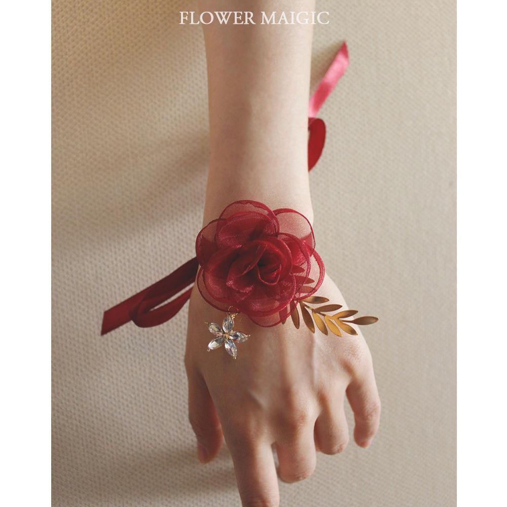 Korean Pearl Bridesmaid Corsage Bracelet - Elegant Floral Hand Accessory for Parties & Weddings