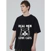Herren Schwarzes T-Shirt mit Katze und Sonnenbrille Druck Echte Männer lieben Katzen Grafik für Freizeitkleidung