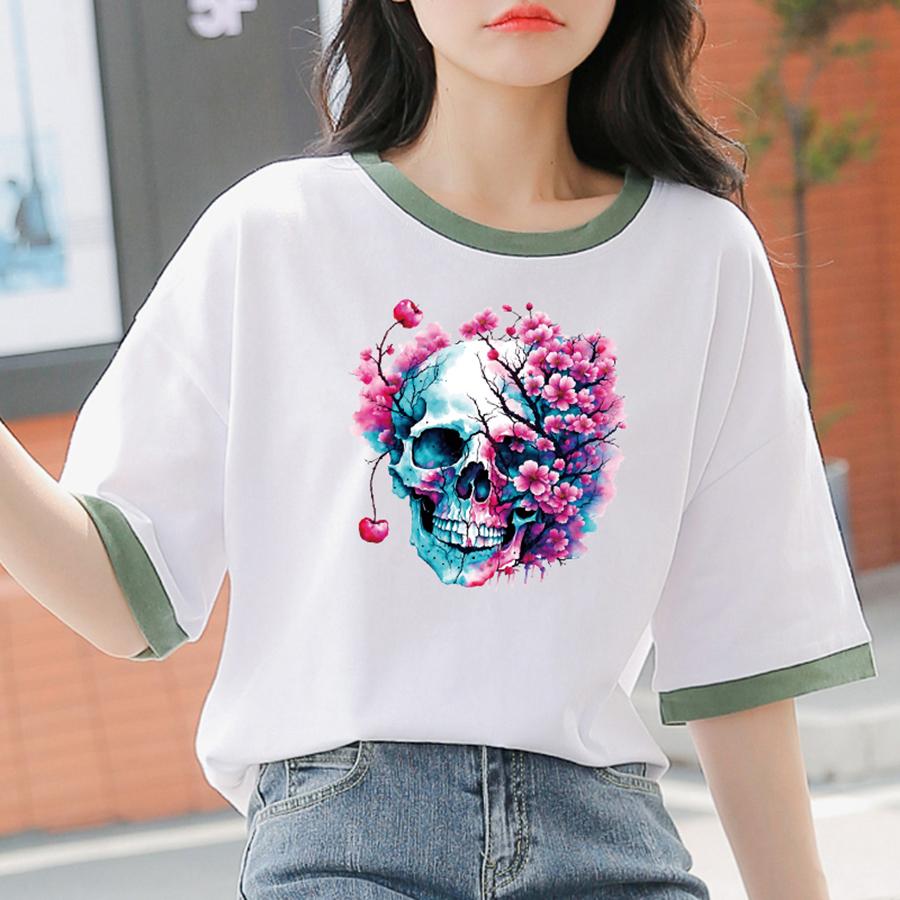 Iron-On Transfers Flower Skulls Thermal Press Vinyl A-Level Washable DIY Hoodies Tops Patch On Clothes Hiphop Skull