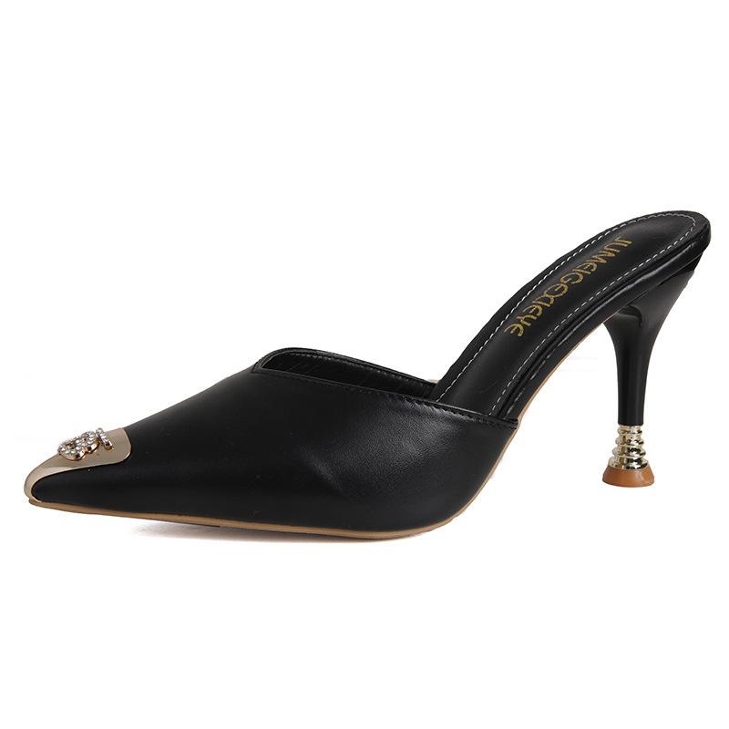 Baotou small size cool slippers women's summer versatile fashion metal pointed cm cm stiletto sandals women's high heels