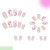 Balení 24 ks francouzských růžových falešných nehtů s květinovým třpytivým designem, Comfort Fit, snadno použitelné, Press stick Nail 1Set