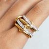 Fashion Gold And Silver Gold-Plated 4 Stackable One-Piece Thick Sparkling Zircon Rings For Women's Party Jewelry Rings