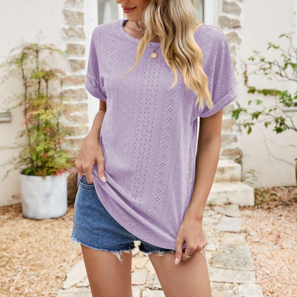 Women's Hole Hole Hollow Round Neck Short Sleeve Hole Eye Casual T-shirt