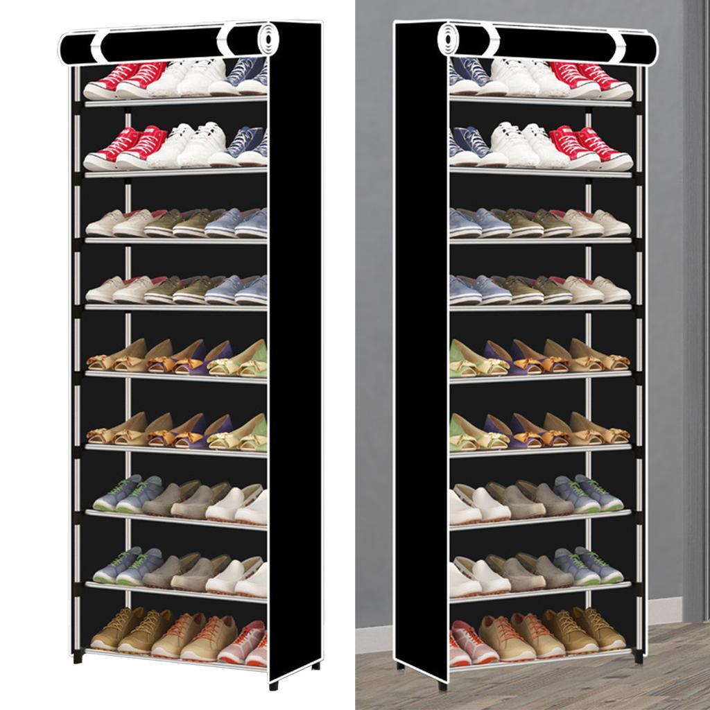 Tall Shoe Rack 10 Tier Large Capacity Dust Prevention Metal Structure Shoe Storage Cabinet with