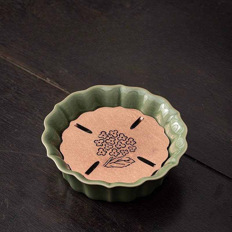 Retro Messing Blütenblatt Topf, Keramik Tee Tablett, Teetisch, Trockenbrüh Tablett, kleines Wasserspeicher Tablett, Tee Tablett, Tee Snack Tablett