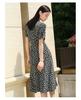 Jiuzi Anna Kou Romantic Love Polka Wrapping V-neck Waist Chiffon Dress for Women 2024 Summer New Style