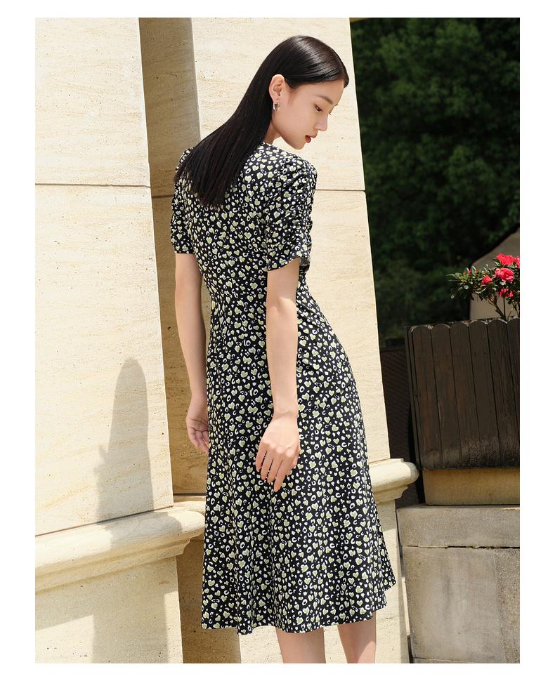 Jiuzi Anna Kou Romantic Love Polka Wrapping V-neck Waist Chiffon Dress for Women 2024 Summer New Style