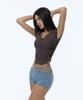 Gillaakaibeu Lace Cross Patched Button Crop T-Shirts_Brown