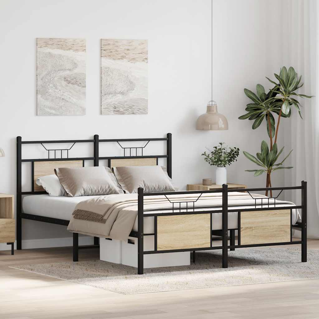 Bed Frame without Mattress Sonoma Oak Finish 140 x 190 cm Engineered Wood