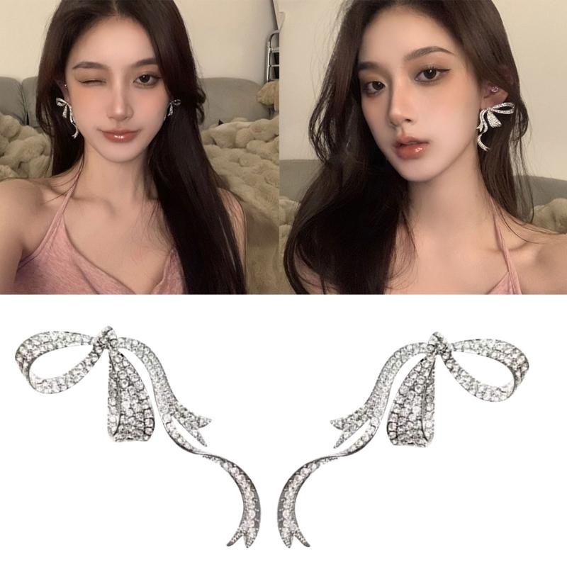 Exaggerated Earrings High-Grade Sense Luxury Diamonds Bowknot Earrings 2023 Trend Sweet Earrings Female Summer Style