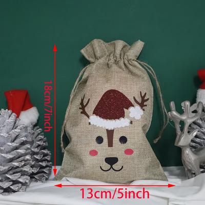 4Pcs Christmas Burlap Goody Bag Santa Claus Drawstring Gift Bag Christmas Wrapping Elk Xmas Party Decor Stocking Favors New Year