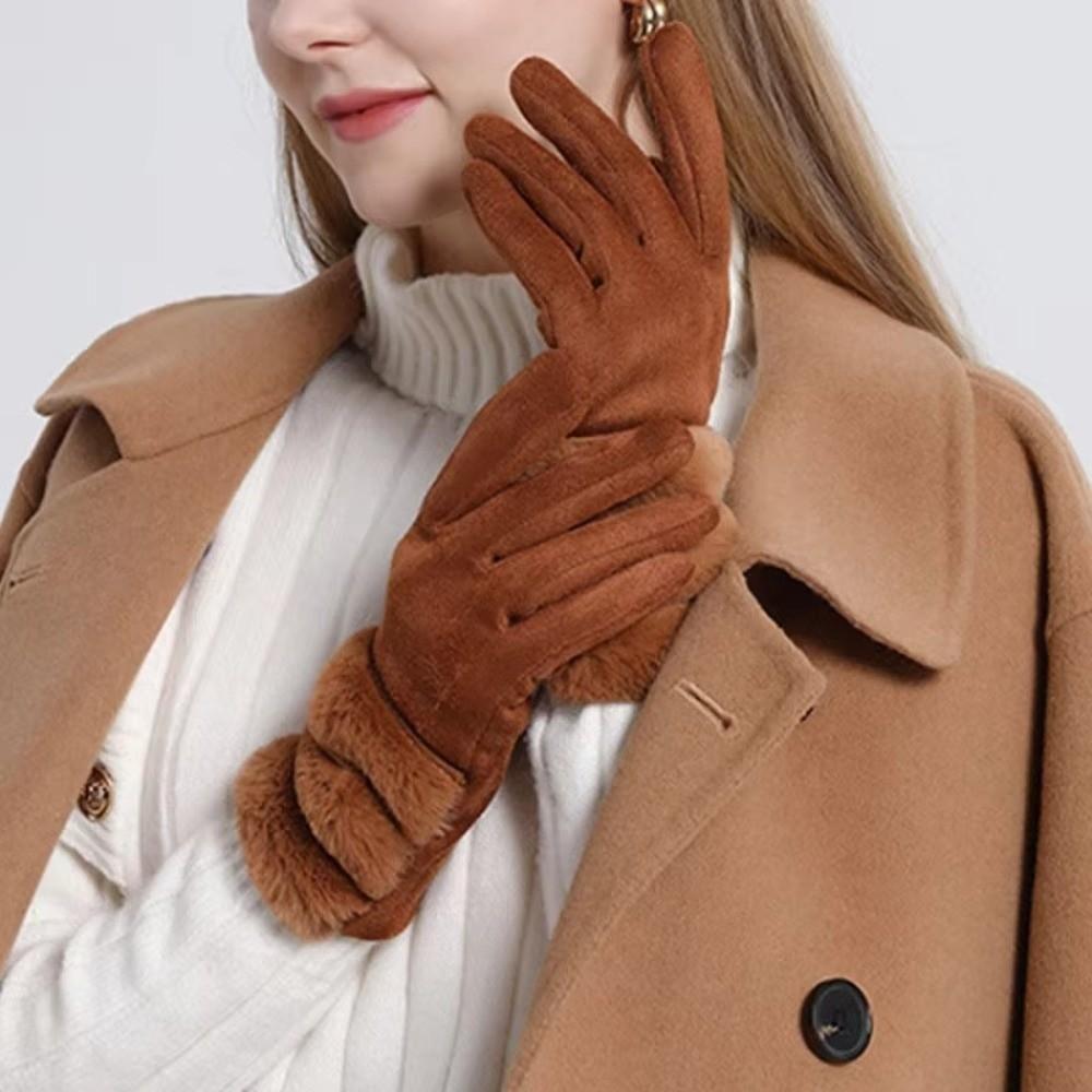 Suede Touch Screen Gloves Winter Drive Cycling Gloves Fashion Women Fleece Gloves