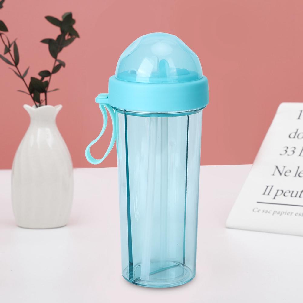 

600ml Portable Outdoor Travel Sport Two Straws Water Bottle Dual Use Drinking Bottle