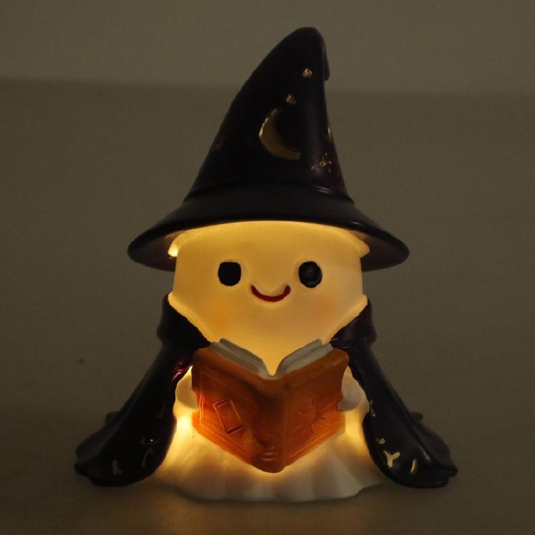 Enchanting Ghostly Reader Nightlight Soft LED Illuminating Halloween Shelf Decors Resins Craft Lamp Book Lover Gift