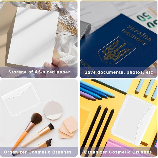 10 Pcs A5 Binder Pockets 5.5 x 8.5 Inches Mini Binder Pocket 7-Hole Binder Pocket Folders Mini Binder Dividers Clear Binder Folders Envelopes