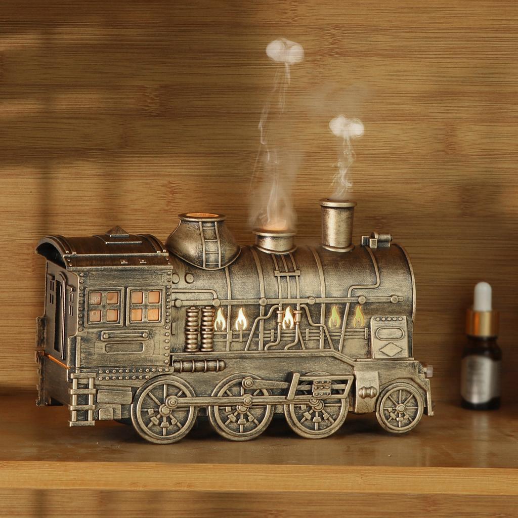 300ML Vintage Steam Train Essential Oil Diffuser with 2-Color LED Light Cool Mist Humidifier with Remote Control Air Humidifier