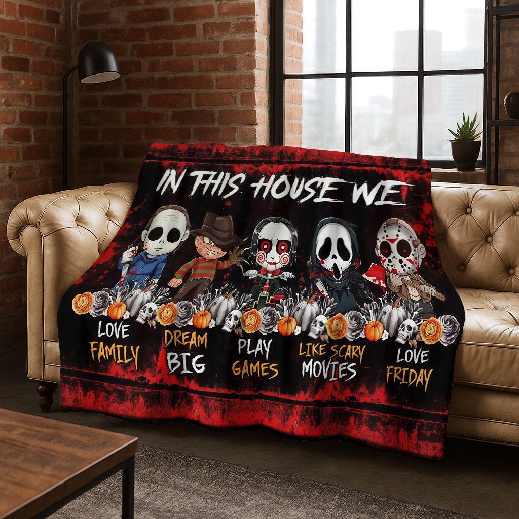 Horror Chucky Pennywise Clown Halloween Saw Freddy Krueger Flannel Blanket Soft Warm Blanket for Bedroom Living Room Bed Picnic