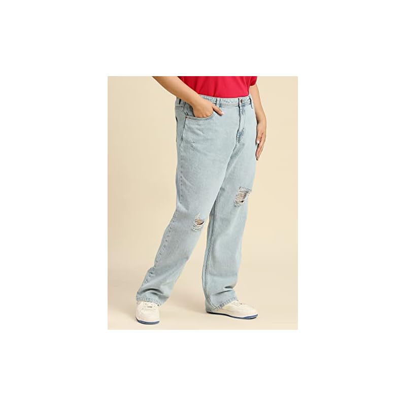 High Star Women' Wide Leg Stretchable Mid Rise Jeans (Hswjns23011P_42_Blue