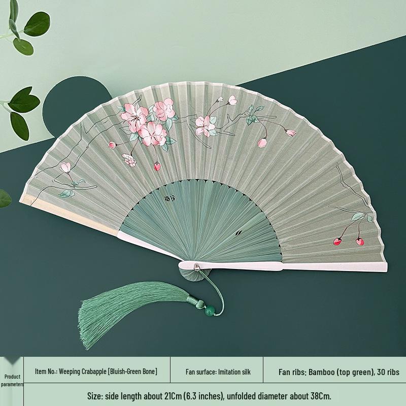 Portable Ancient Chinese Bamboo Folding Fan for Hanfu & Qipao - Gardenia Design