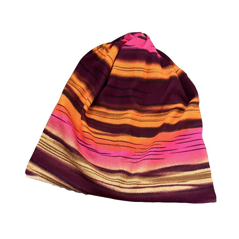 Unisex Knit Hat With Stripe Print No Brim Design For Winter Activities Outdoor