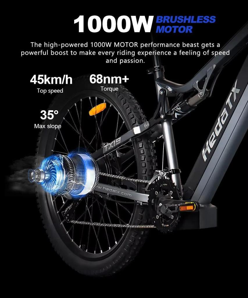 Nové terénní elektrické kolo TX19 1000W motor 48V19.2AH baterie dvouplášťová brzda 29 palcová kola 27 rychlostí.