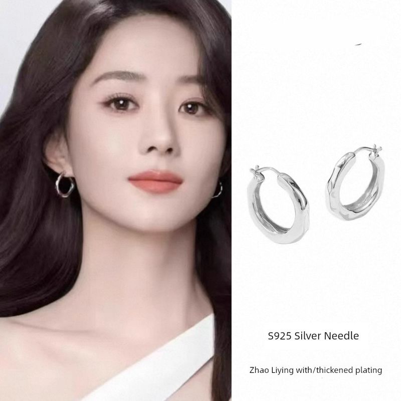 

South Korea [Designer] Sterling Silver Needle Ear Ring French Female Silver Pigmented Ring Ear Studs Design Earrings Accessible Luxury Earrings Small size White Gold (2cm) [925 silver needle]]