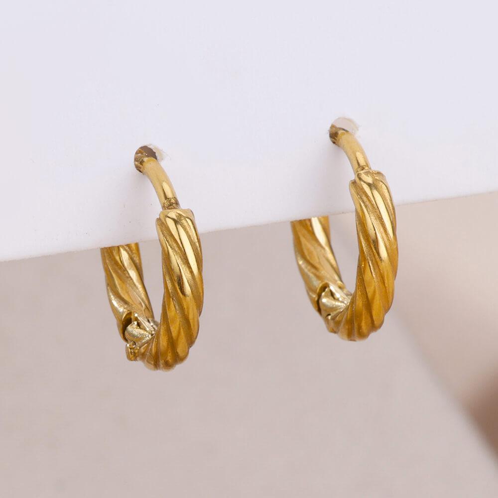 Vintage Gold Plated Twisted Hoop Earrings For Women Stainless Steel Round Earrings Hypoallergenic Jewelry Party Gift