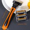Men's Manual Safety Razor, Triple Layer Stainless Steel Blades, Replaceable Shaving Head