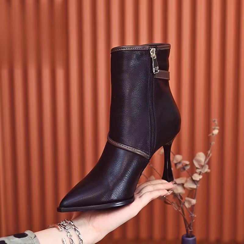 

Женские туфли с пряжкой на ремне, женские сапоги, модные, с боковой молнией, для офиса и карьеры, сексуальные, с острым носком, ботильоны Zapatos 40 чёрный