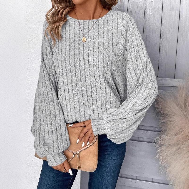 

Knitted Autumn Winter Comfortable Casual Pullover Round Neck Long Sleeved Top for Women Top S сірий колір