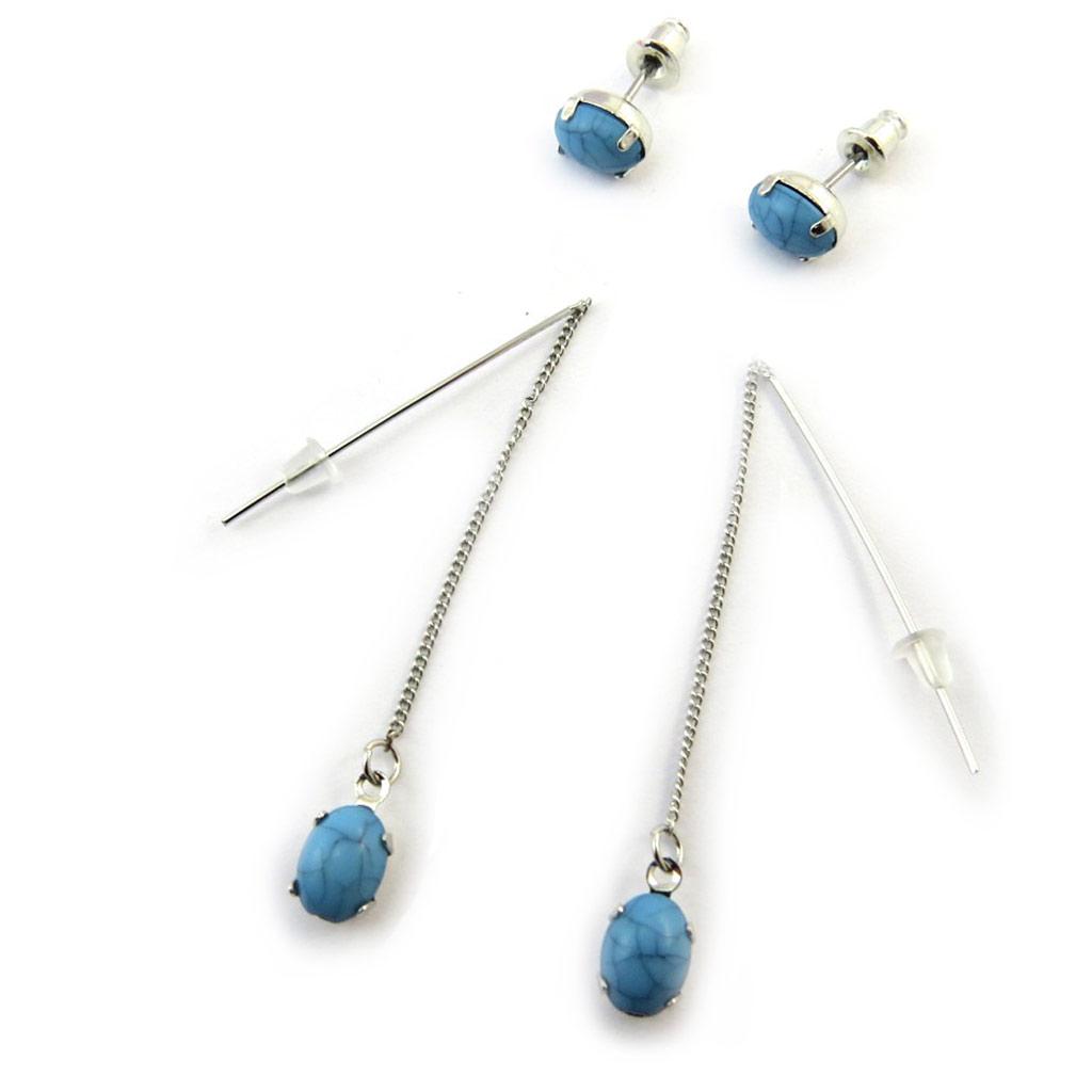 Les Trésors De Lily [N3720] - 2 Pairs of Blue 'Mineralia' Earrings